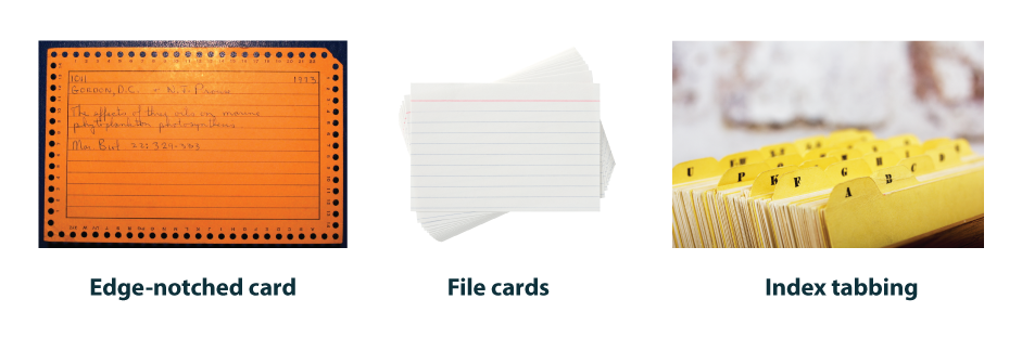 Image of edge-notched card, file cards and index tabbing.